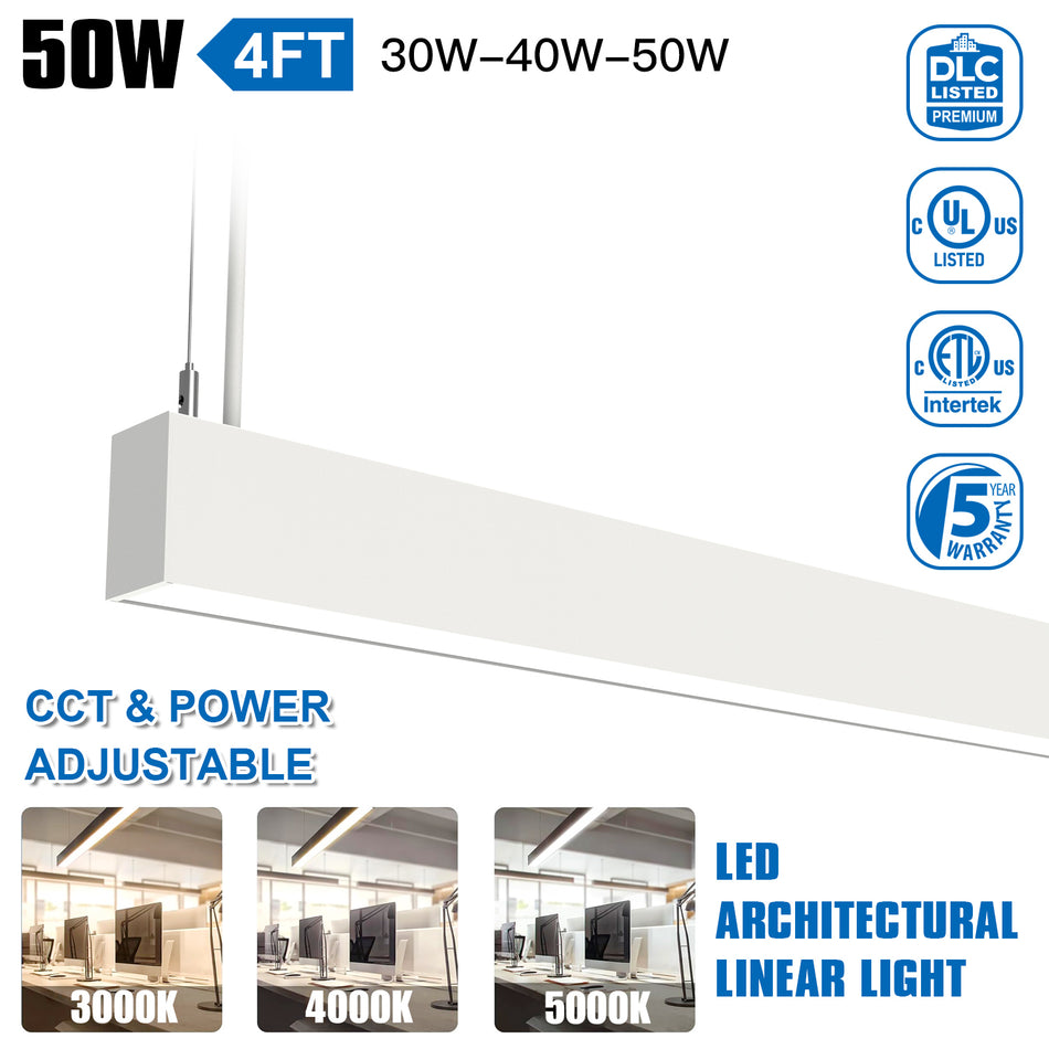 KUKUPPO 2PACK 4FT 50/40/30W LED Architectual Light - 6250LM, 3000/4000/5000K, 120-277V, 0-10V Dimmable