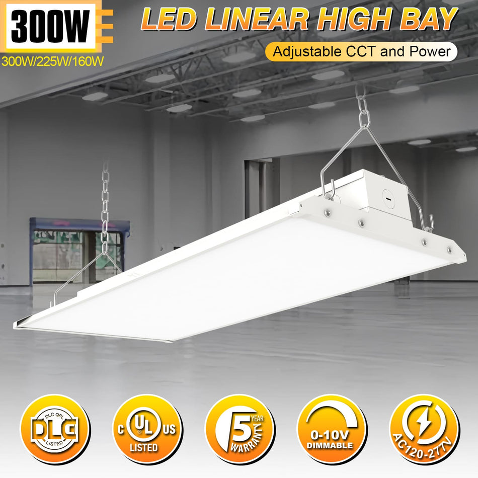 KUKUPPO 2 Pack 4FT 300/225/160W LED Linear High Bay - 45000LM, 3500/4000/5000K, 120-277V, 0-10V Dimmable