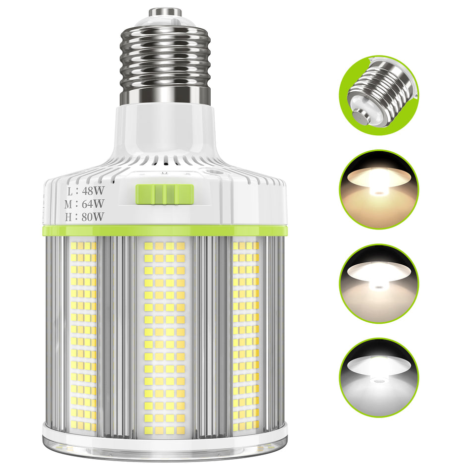 KUKUPPO 80W/64W/48W LED Fan Corn Light - ETL&DLC&CE,12000LM,4500/5000/5700K,E39,100-277VAC,PC Cover