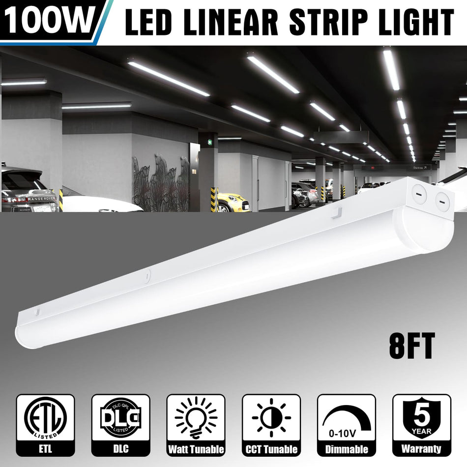 KUKUPPO 4PACK 8FT 100/90/80/60/40W LED Strip Light - 14000LM, 3500/4000/5000/5700/6500K, 120-277V, 0-10V Dimmable