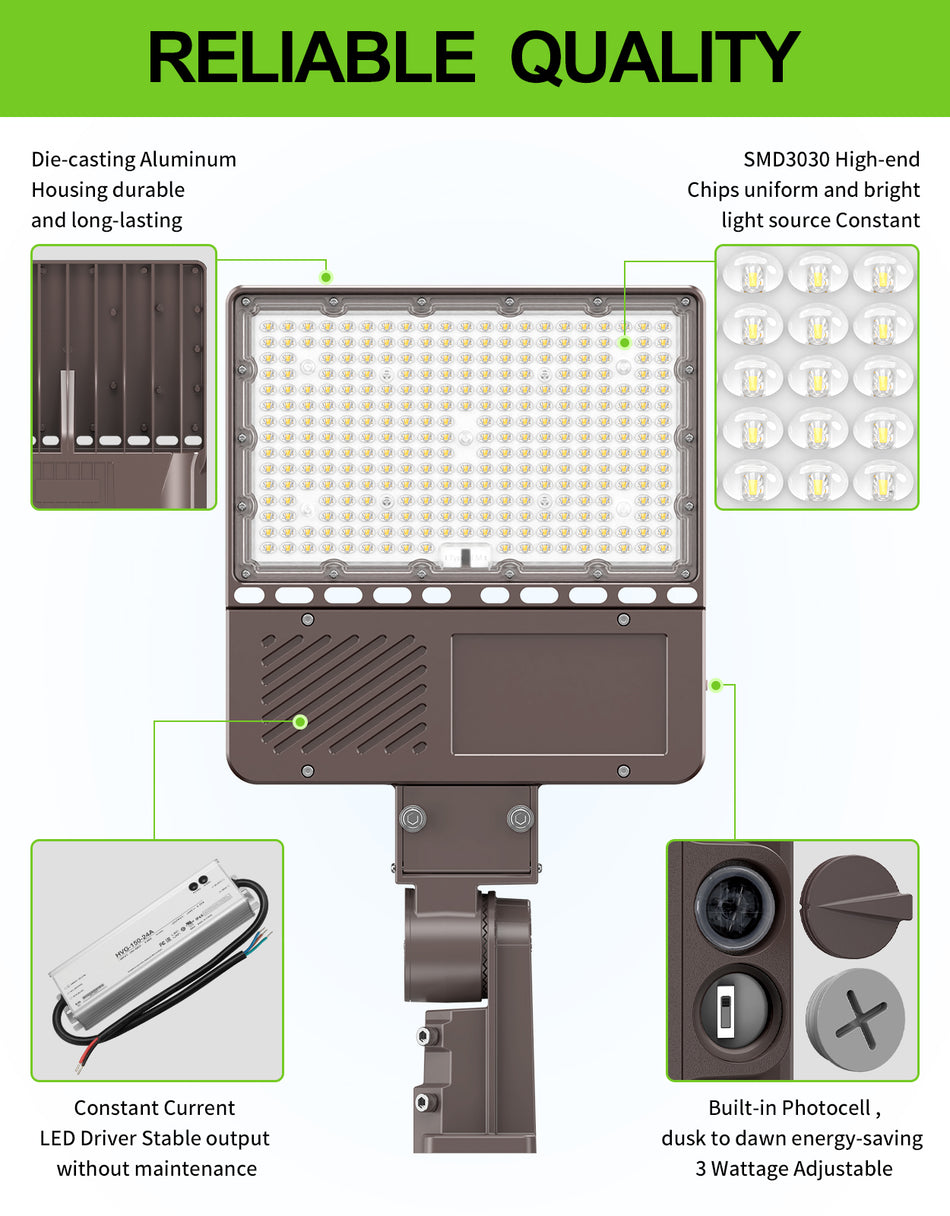 KUKUPPO 200W/160W/120W LED Parking Lot Light - 30000LM, 100–277V, 5000K