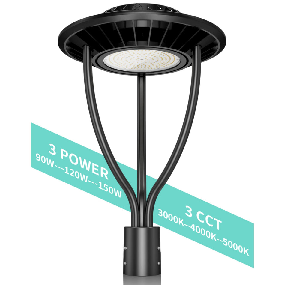 KUKUPPO 60W/48W/36W LED Post Top Light - ETL&DLC,9000LM,3000/4000/5000K,100-277VAC,With Built-In Photocell