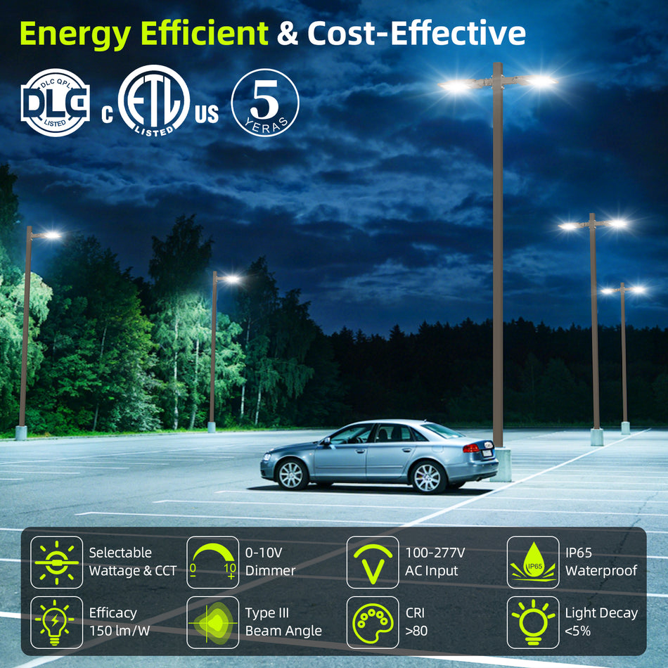 KUKUPPO 360/290/220W LED Shoebox Light - 22500LM, 3000/4000/5000K, 100-277V, With Photocell