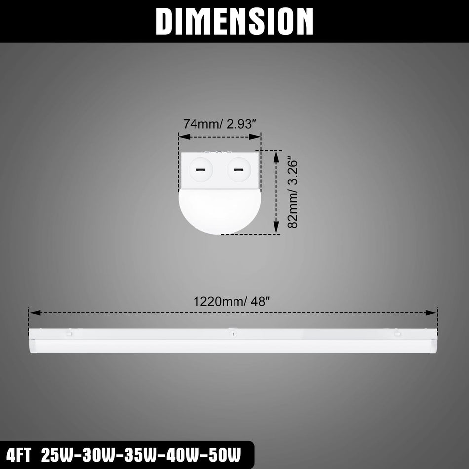 KUKUPPO 8PACK 4FT 50/40/35/30/25W LED Strip Light - 7000LM, 2700/3500/4000/5000/5700K, 120-277V, 0-10V Dimmable