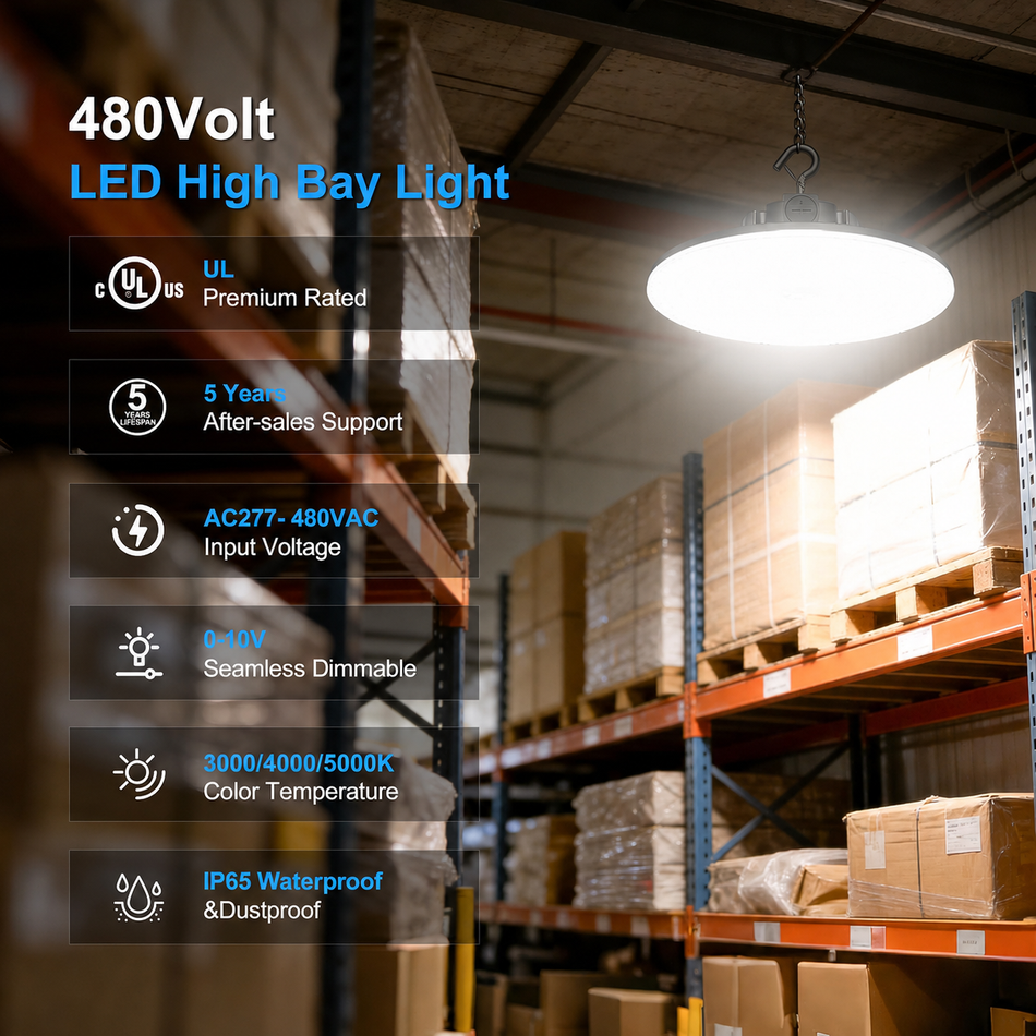 KUKUPPO 240/200/150W LED High Bay Light - UL&DLC,36000LM,3000/4000/5000K,277-480VAC,Dimmable