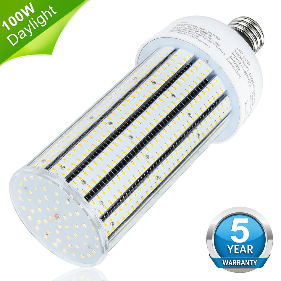 KUKUPPO 100W New LED Corn Light - ETL&UL&CE,14000LM,5000K,277-480VAC,E39,PC Cover