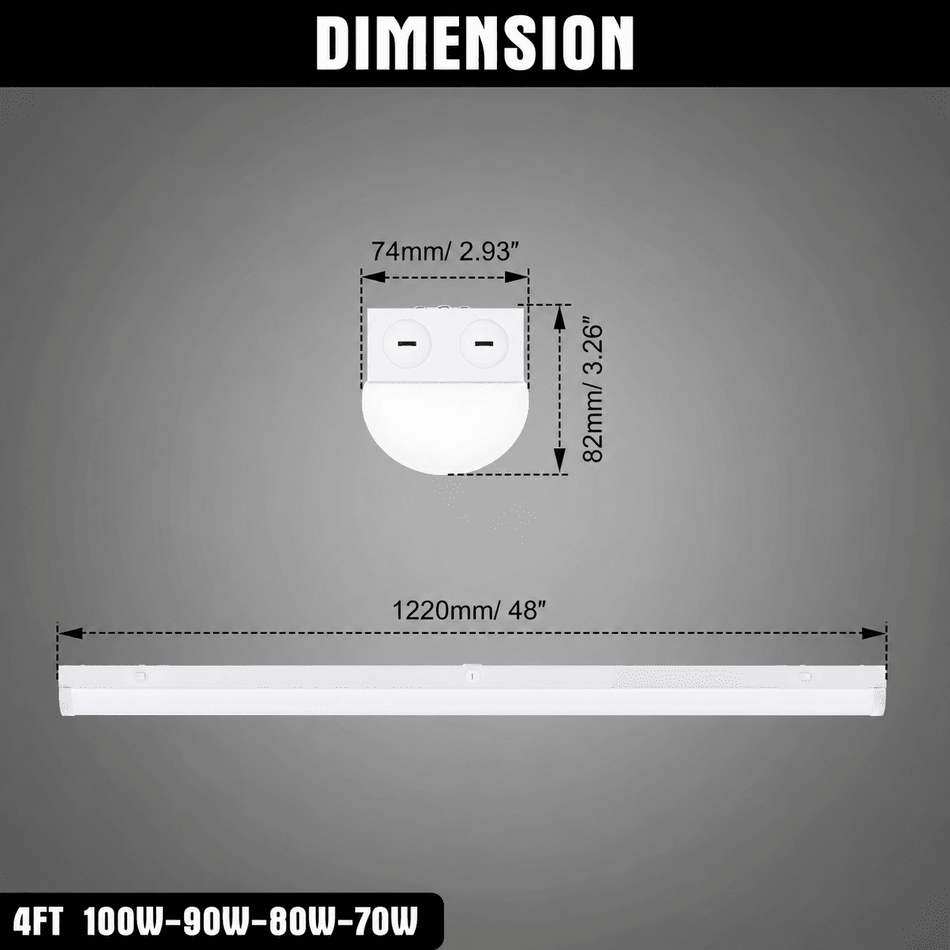 KUKUPPO 4PACK 8FT 100/90/80/70W LED Strip Light - 14000LM, 2700/3500/4000/5000/5700K, 120-277V, 0-10V Dimmable