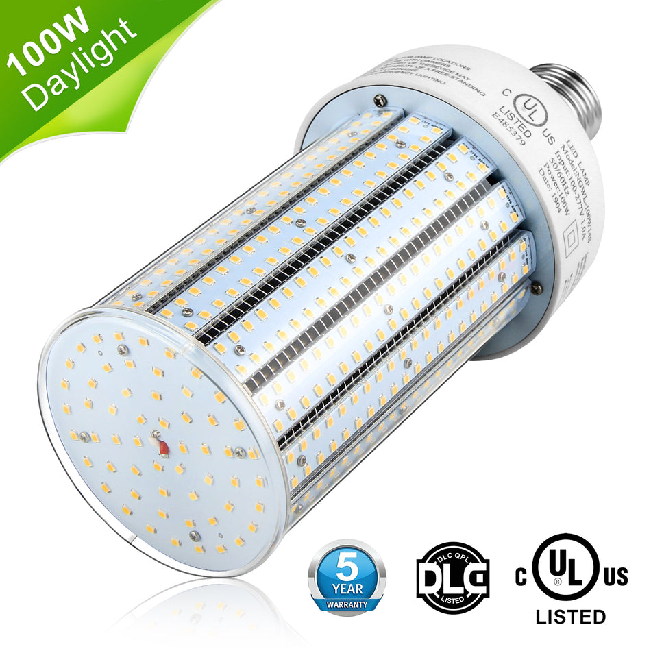 KUKUPPO 100W New LED Corn Light - UL,15000LM,100-277V,5000K,E39,PC Cover