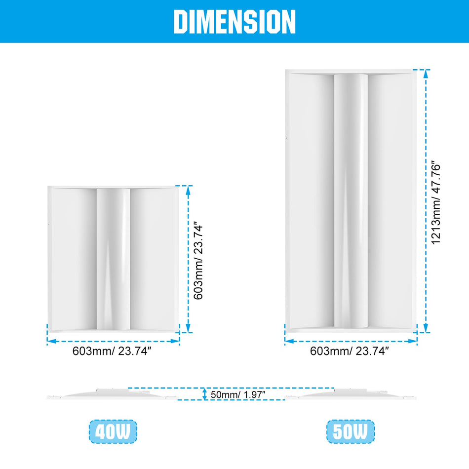 KUKUPPO 4PACK 2×4FT 50/40/35/30/25W LED Troffer Light - 6500LM, 3500/4000/5000/5700/6500K, 120-277V, 0-10V Dimmable