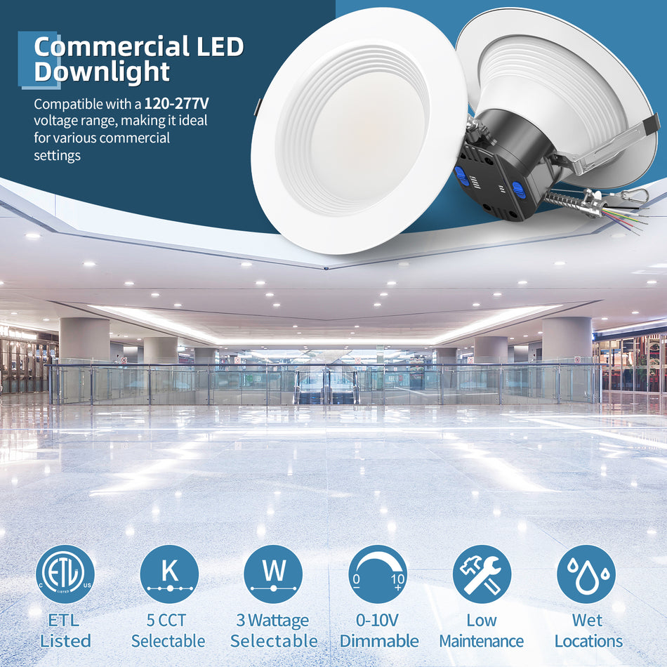KUKUPPO 40W/30W/20W 10" LED Commercial Down Light - ETL/CE,5000LM,2700/3000/3500/4000/5000K,120-347VAC,4PCS/CTN