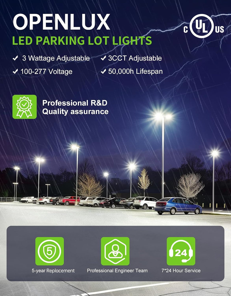 KUKUPPO 350/280/210W LED Parking Lot Light - 52500LM, 100–277V, 4500K/5000K/5700K, With Built-In Photocell