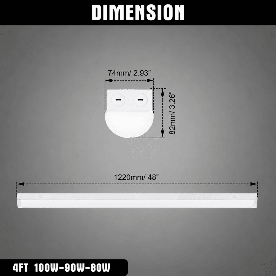 KUKUPPO 4PACK 8FT 100/90/80W LED Strip Light - 14000LM, 3500/4000/5000K, 120-277V, 0-10V Dimmable