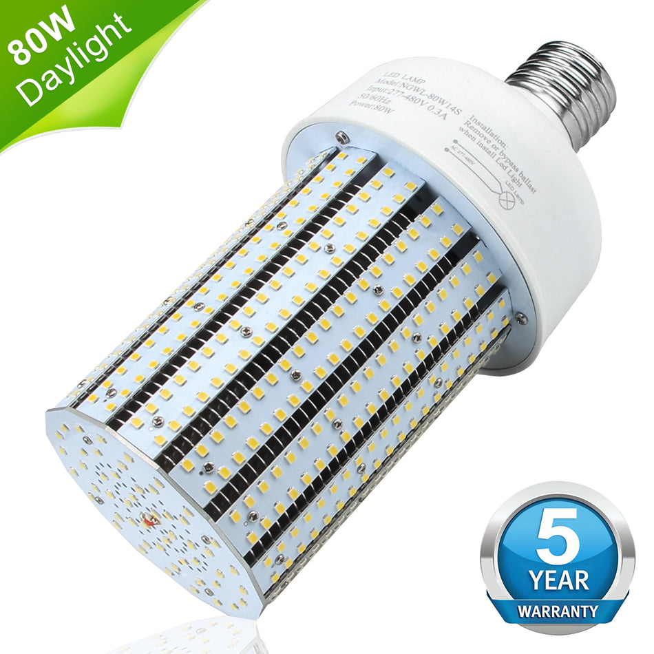 KUKUPPO 80W New LED Corn Light - ETL&UL&CE,11200LM,5000K,100-277VAC,E39,PC Cover