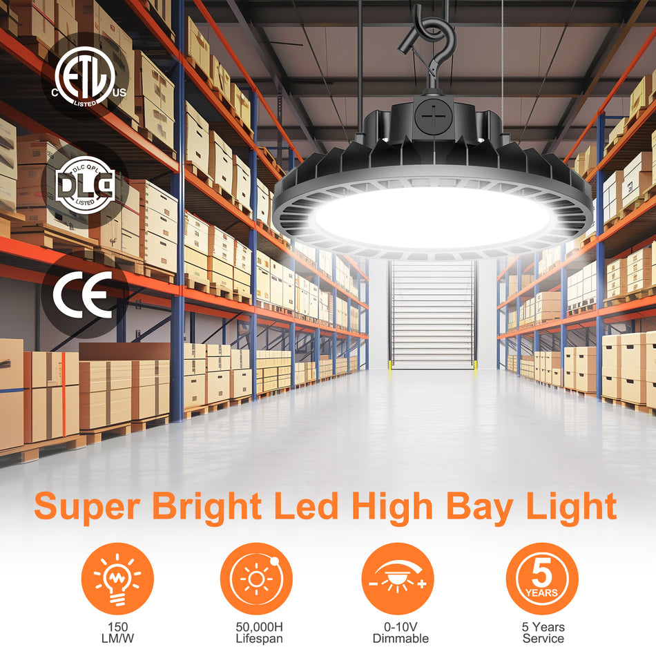 KUKUPPO 150W/120W/90W LED High Bay Light - ETL&DLC,22500LM,5000K,100-277V,With Microwave Expansion Port,120°
