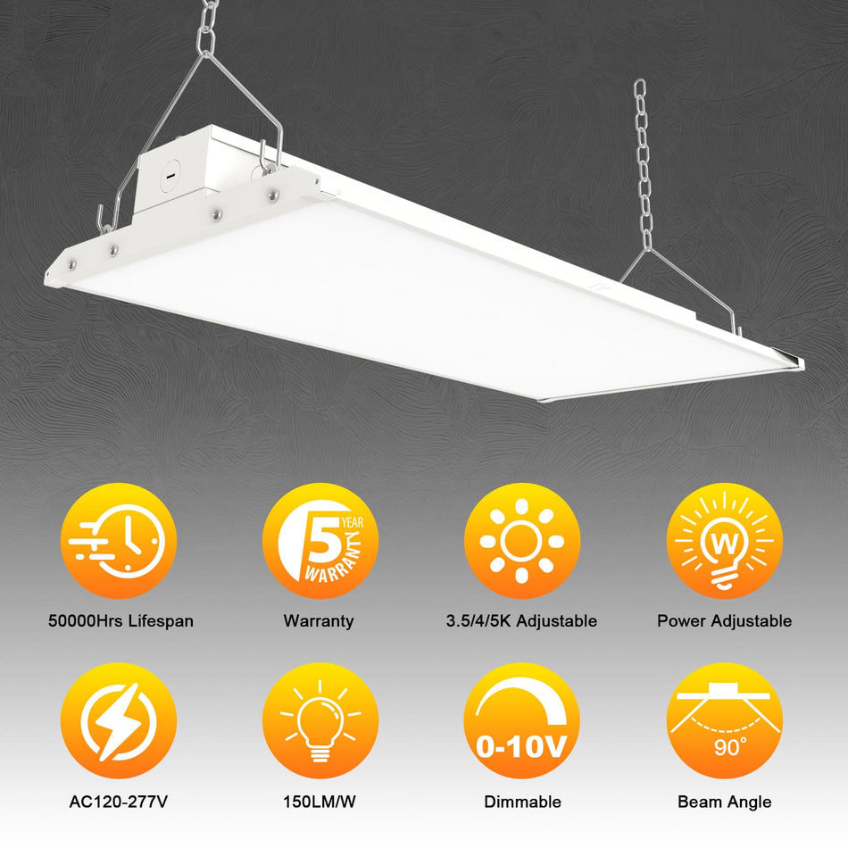 KUKUPPO 2 Pack 4FT 300/225/160W LED Linear High Bay - 45000LM, 3500/4000/5000K, 120-277V, 0-10V Dimmable