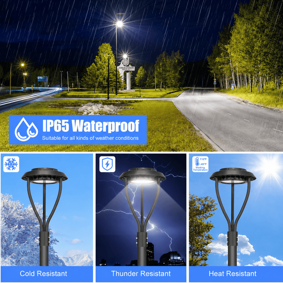 KUKUPPO 60W-100W LED Post Top Light - Wattage Adjustable Series, 100-277V, IP65, With Built-In Photocell