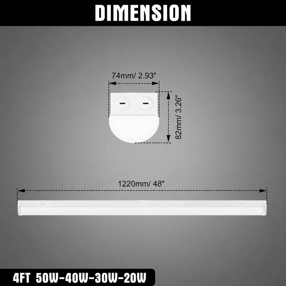 KUKUPPO 9PACK 4FT 50/40/30/20W LED Strip Light - 7000LM, 2700/3500/4000/5000/5700K, 120-277V, 0-10V Dimmable
