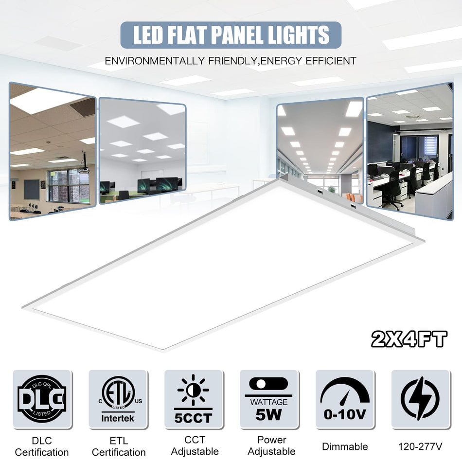 KUKUPPO 4PACK 2×4FT 72/60/50/40/30W LED Flat Panel Light - 9360LM, 2700/3500/4000/5000/5700K, 100-277V, 0-10V Dimmable