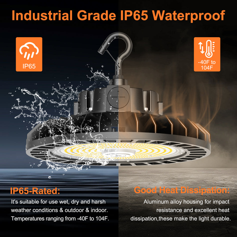 KUKUPPO 200W/150W/120W LED High Bay Light - ETL&DLC,30000LM,4500/5000/5700K,100-277V,With Microwave Expansion Port 90°