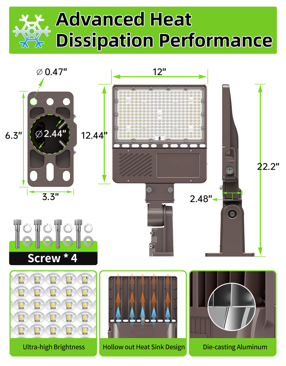KUKUPPO 200W/150W/120W LED Parking Lot Light - 30000LM, 100–277V,  5000K, Slip Fitter