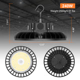 KUKUPPO 240W LED High Bay Light - ETL&DLC,36000LM,5000K,100-277VAC,IP65,Dimmable,US Plug,120°