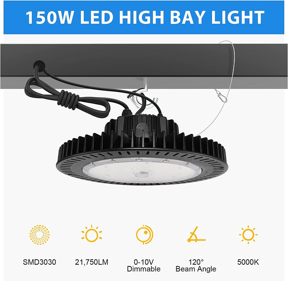KUKUPPO 150W LED Industrial High Bay Light - UL&CE,22500LM,5000K,100-277VAC,Dimmable