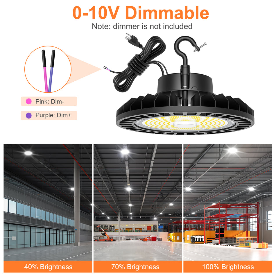 KUKUPPO 240W LED High Bay Light - ETL&DLC,36000LM,5000K,100-277VAC,IP65,Dimmable,US Plug,120°
