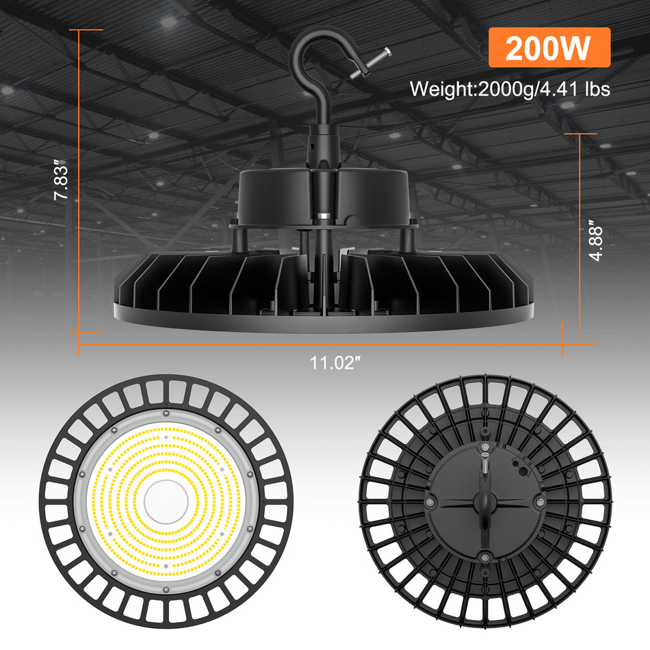 KUKUPPO 200W LED High Bay Light - ETL&DLC,30000LM,5000K,100-277V,IP65,Dimmable,US Plug,120°