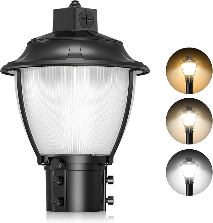 KUKUPPO 60W/48W/36W LED Post Top Light - ETL&DLC,9000LM,3000K/4000K/5000K,100-277VAC,IP65,With Built-In Photocell