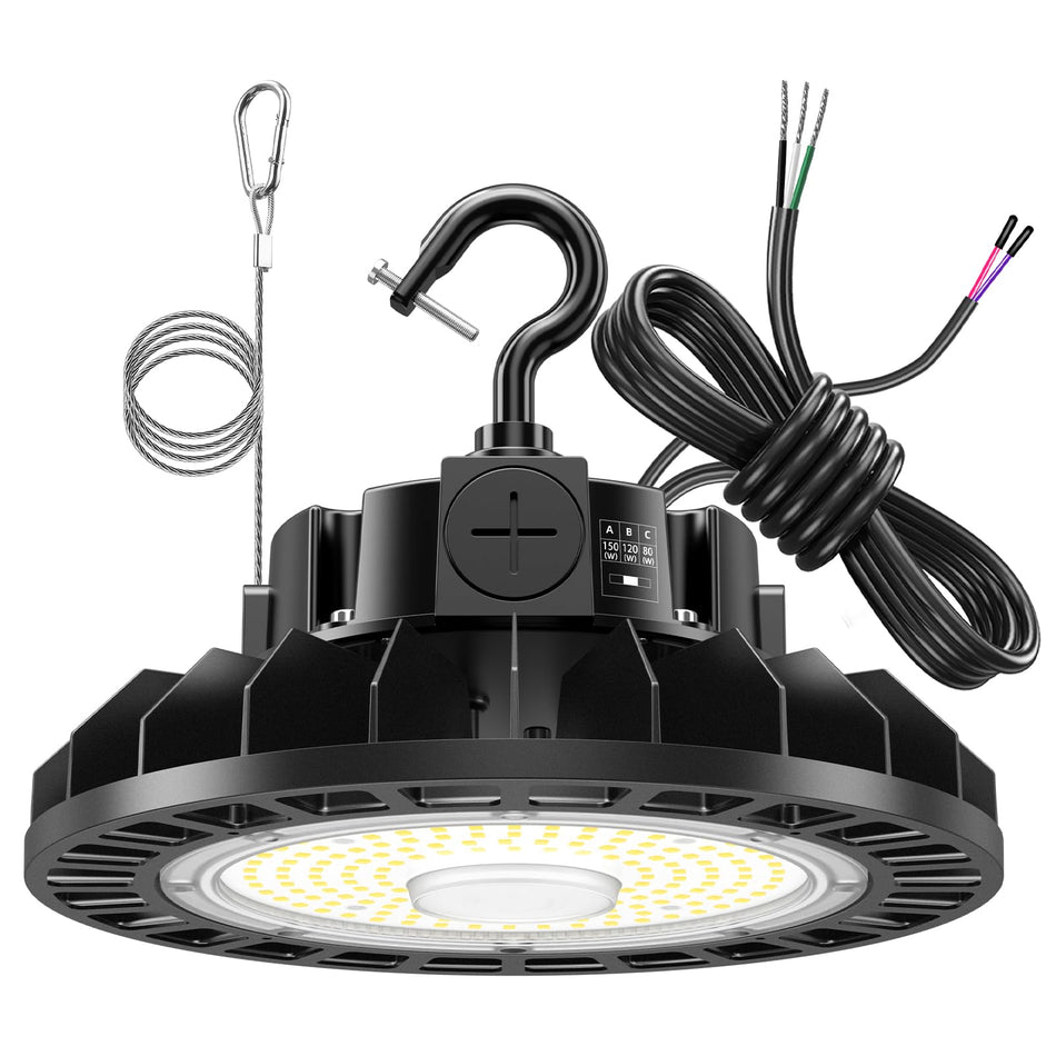 KUKUPPO 150W/120W/90W LED High Bay Light - ETL&DLC,22500LM,5000K,100-277V,With Microwave Expansion Port,120°