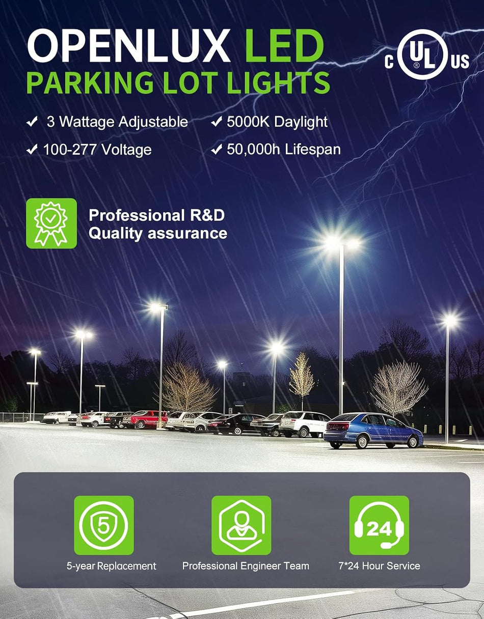 KUKUPPO 320/256/192W LED Parking Lot Light - 48000LM, 100–277V, 4500K/5000K/5700K, With Built-In Photocell