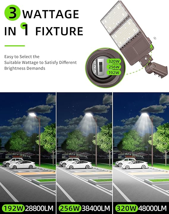 KUKUPPO 320W/256W/192W LED Parking Lot Light - UL&DLC&ETL,48000LM,5000K,277-480V,IP65,With Photocell,No Bracket