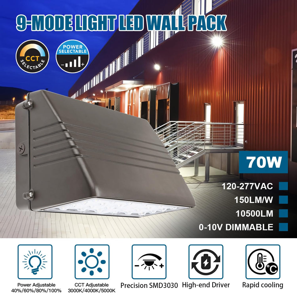 KUKUPPO 70W/56W/42W/28W LED Wall Pack Light -UL&DLC&CE,10500LM,3000K/4000K/5000K,120-277VAC,With Photocell