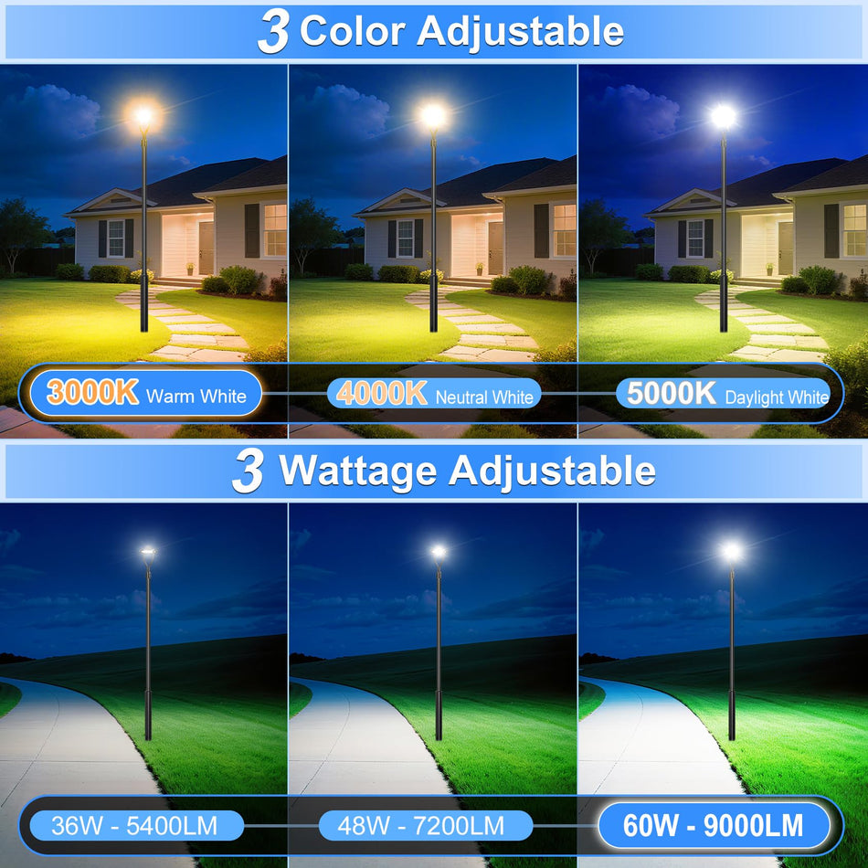KUKUPPO 36W-150W LED Post Top Light - ETL&DLC, 100-277VAC, 3000K/4000K/5000K, IP65, With Photocell