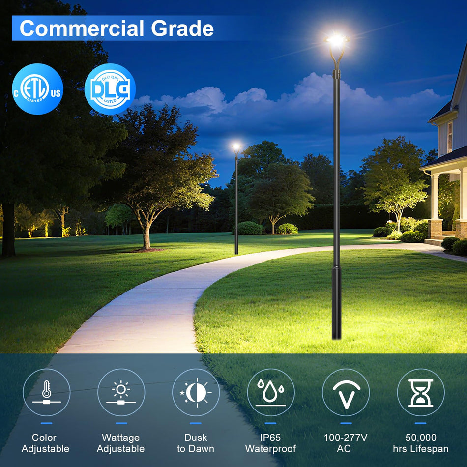 KUKUPPO 150W/120W/90W LED Post Top Light - ETL&DLC,22500LM,3000K/4000K/5000K,100-277VAC,IP65,With Photocell