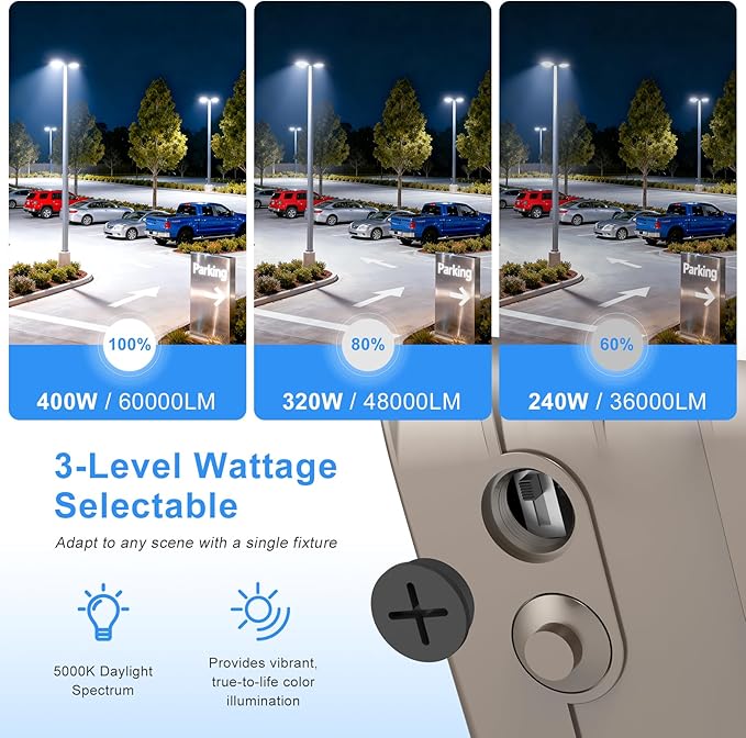 KUKUPPO 400W/320W/240W LED Shoebox Light - 60000LM, 277–480V, 5000K