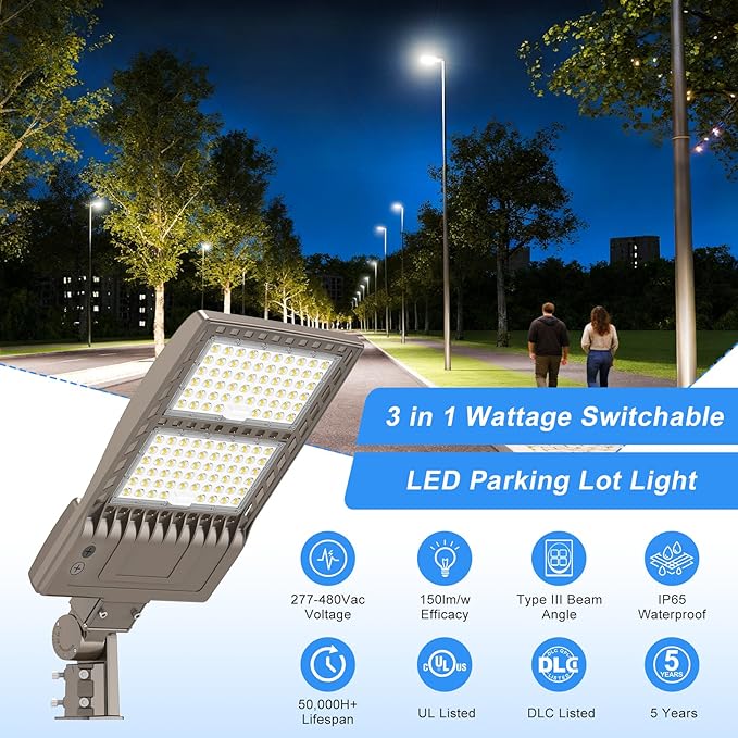 KUKUPPO 320W/256W/192W LED Shoebox Light - UL&DLC,48000LM,5000K,277-480V,With Photocell,No Bracket