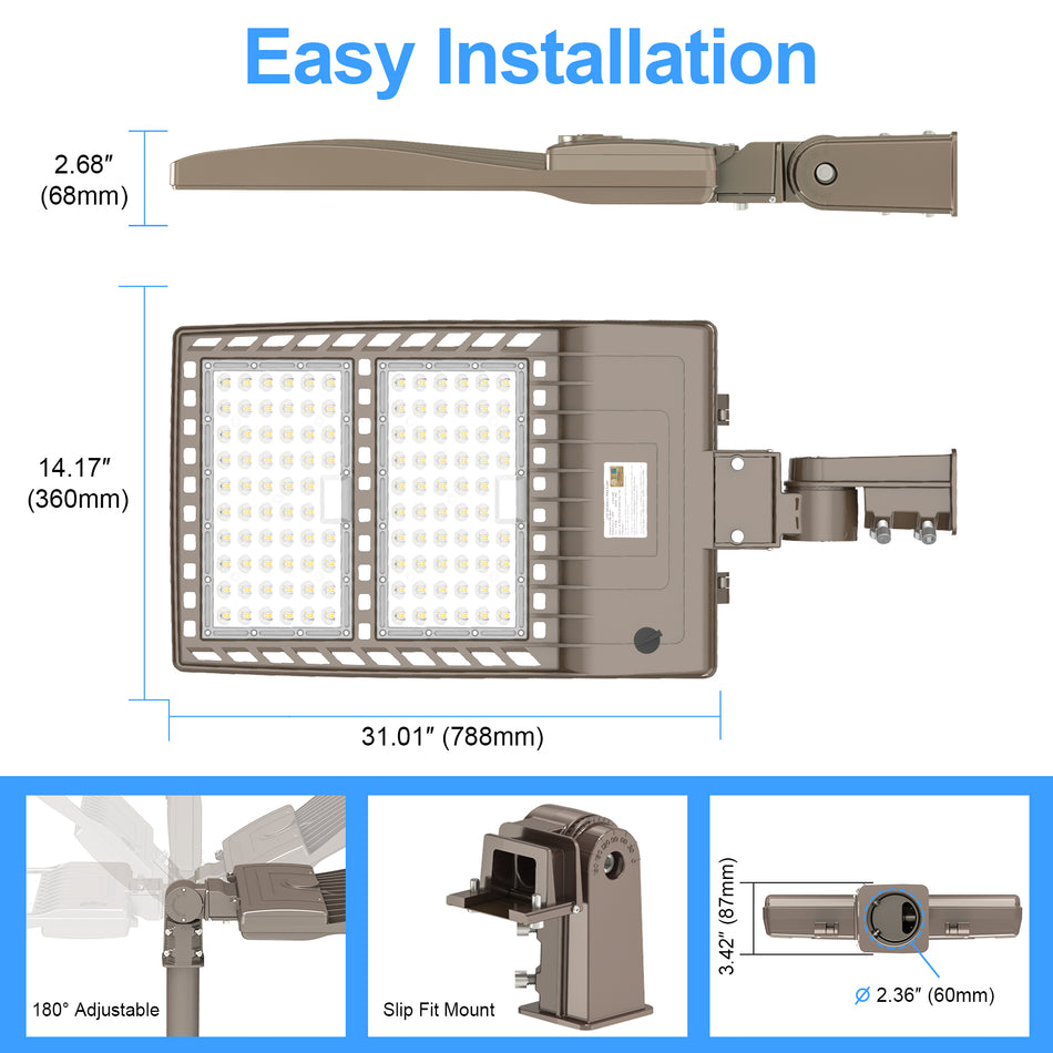 KUKUPPO 400/320/240W LED Shoebox Light - Built-in Photocell Series, 60000LM, 100–277V, 5000K, Slip Fitter
