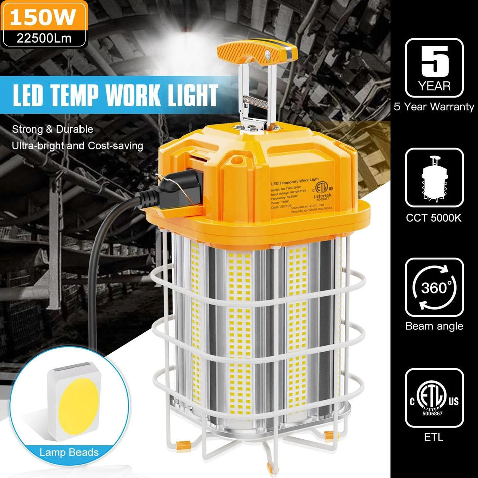 KUKUPPO 150W LED Square Work Light - ETL,22500LM,5000K,100-277VAC,US Plug