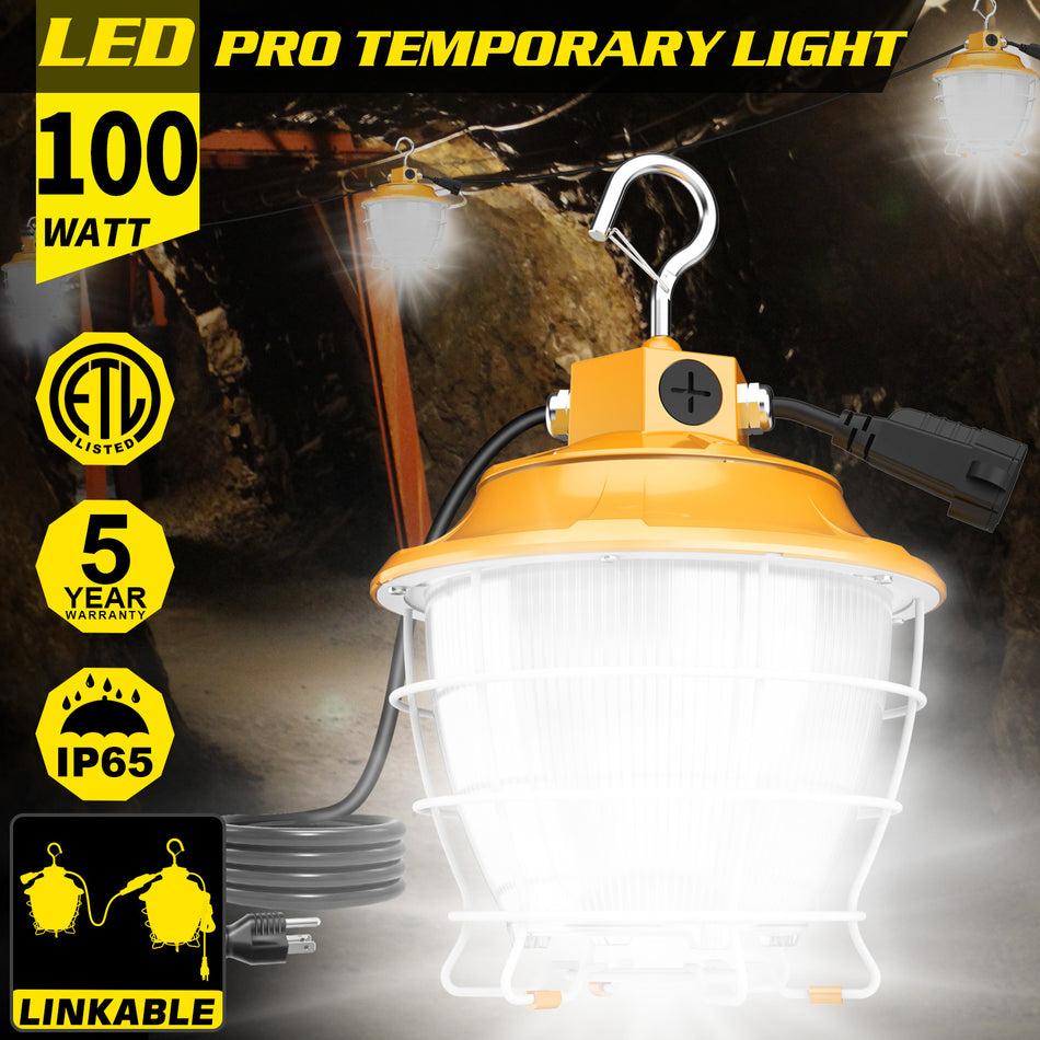 KUKUPPO 100W/80W/60W LED Temporary Work Light - ETL,15000ML,4500/5000/5700K,100-277VAC,US Plug,IP65