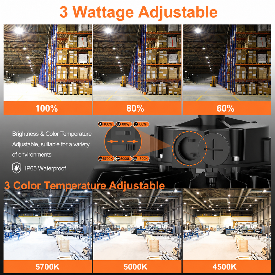 KUKUPPO 150-500W LED High Bay Light - Selectable Wattage & CCT Series, 100-277V, With Microwave Expansion Port